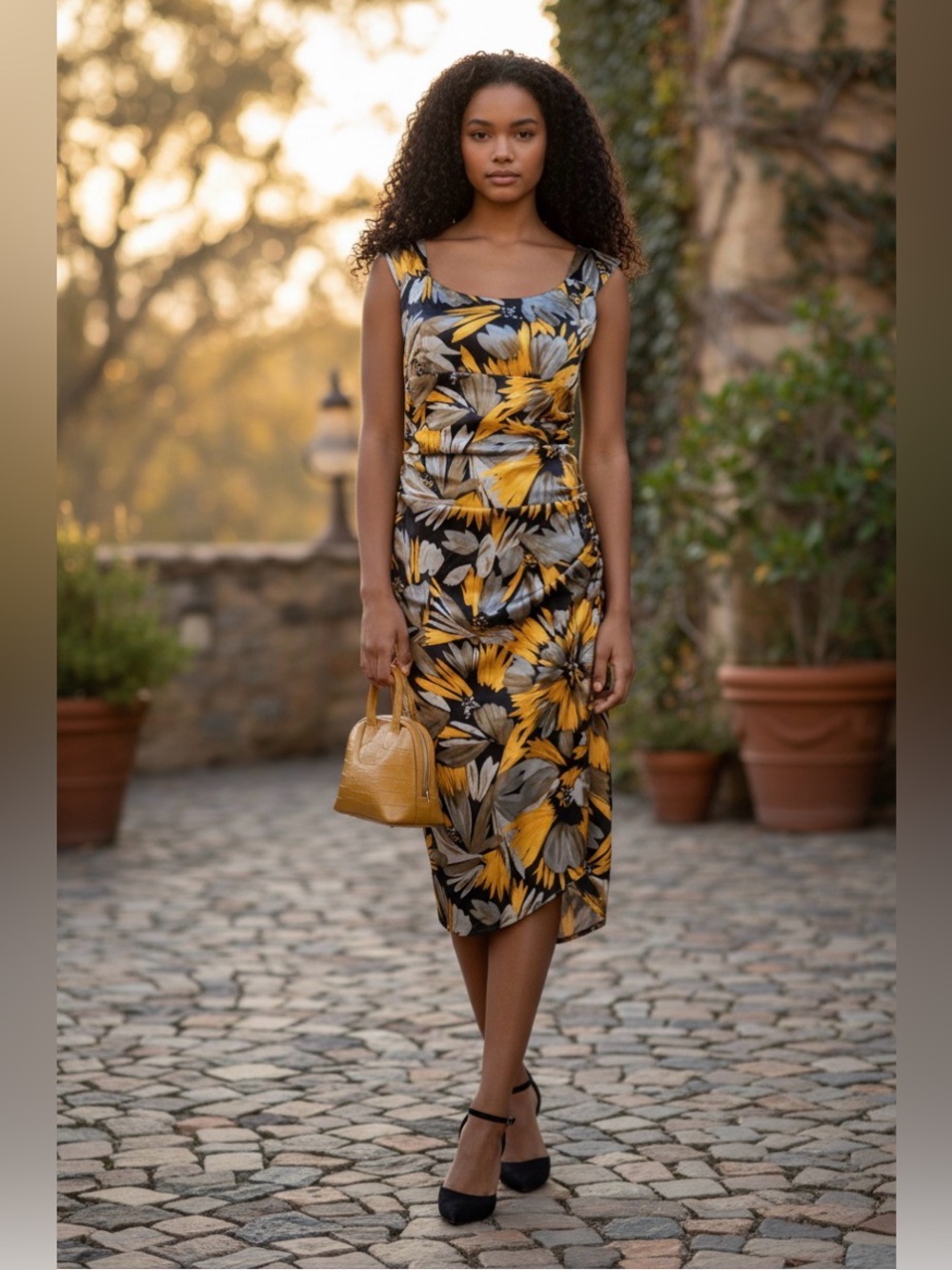 London Times Bold Floral Dress Rushed Satin